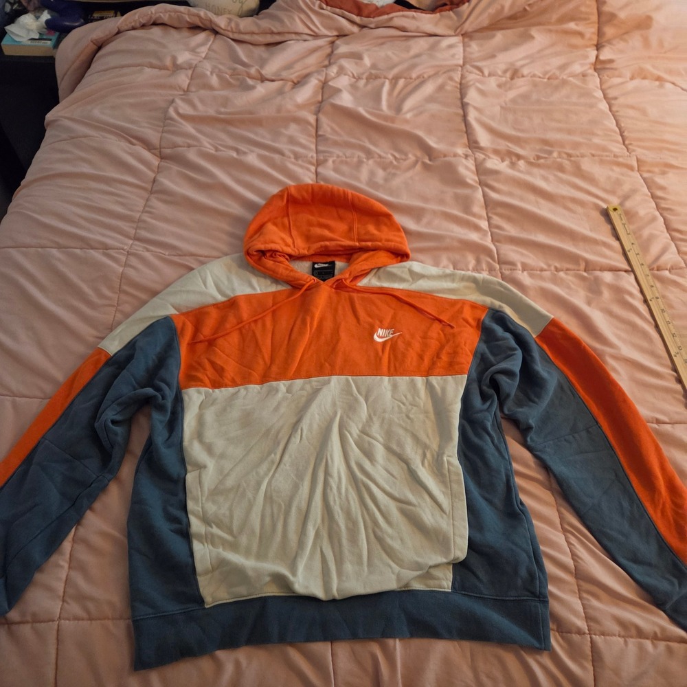 Nike Mens Colorblock Pullover Hoodie Orange Cream Blue Large Futura Logo